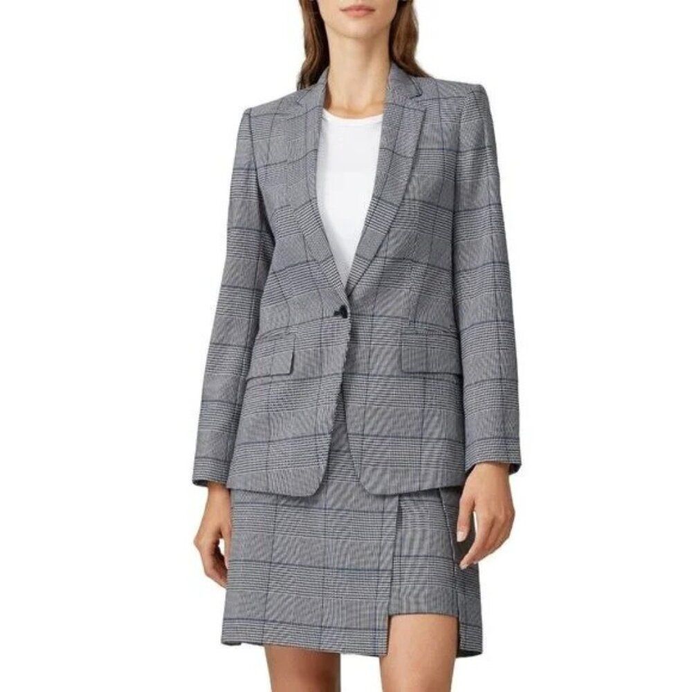 Club Monaco Borrem Grey Plaid Single Button Blazer Jacket Women's Size 00